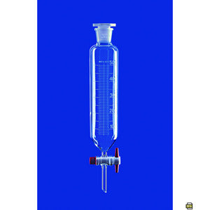 Imbuto separatore, cilindrico, con rubinetto in PTFE , in vetro borosilicato 3.3