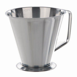 Caraffa con manico, acciaio inox, forma conica con piedistallo