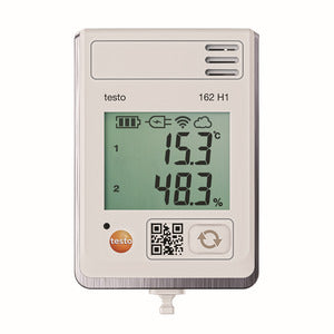 Data logger online di umidità testo 162 H1, con sensore di temperatura e umidità integrato
