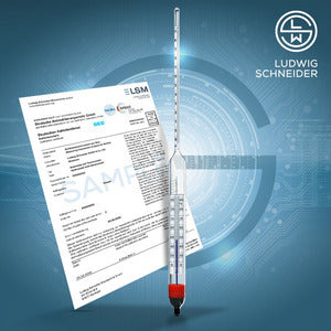Igrometro a densità 1.100-1.200:0,001 g/cm³ senza termometro, temperatura di riferimento 20°C, lungh. tot. 300 mm, diam. 19 mm, incl. certificato di calibrazione DAkkS