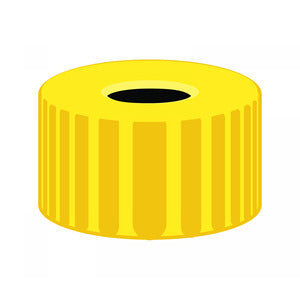 Tappo a vite, N 9, PP, giallo, foro centrale, senza liner