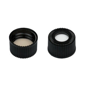 Tappo a vite (con guarnizione strettamente legata), N 15, PP, nero, foro centrale, con setto in silicone/PTFE beige, 1.5 mm