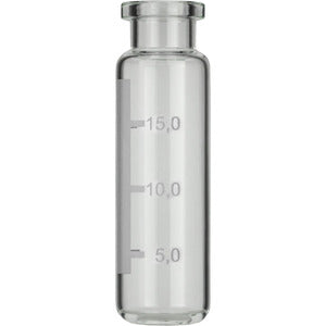 Vial crimp, N 20, 22.5x75.5 mm, 20.0 mL, fondo tondo, collo piatto, vetro chiaro, con etichetta (CTC)